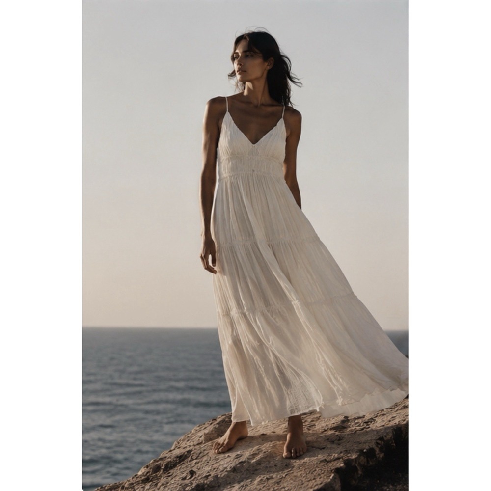 All : Row Ivory Tiered Maxi Dress NWT Romantic Boho Sundress Size S